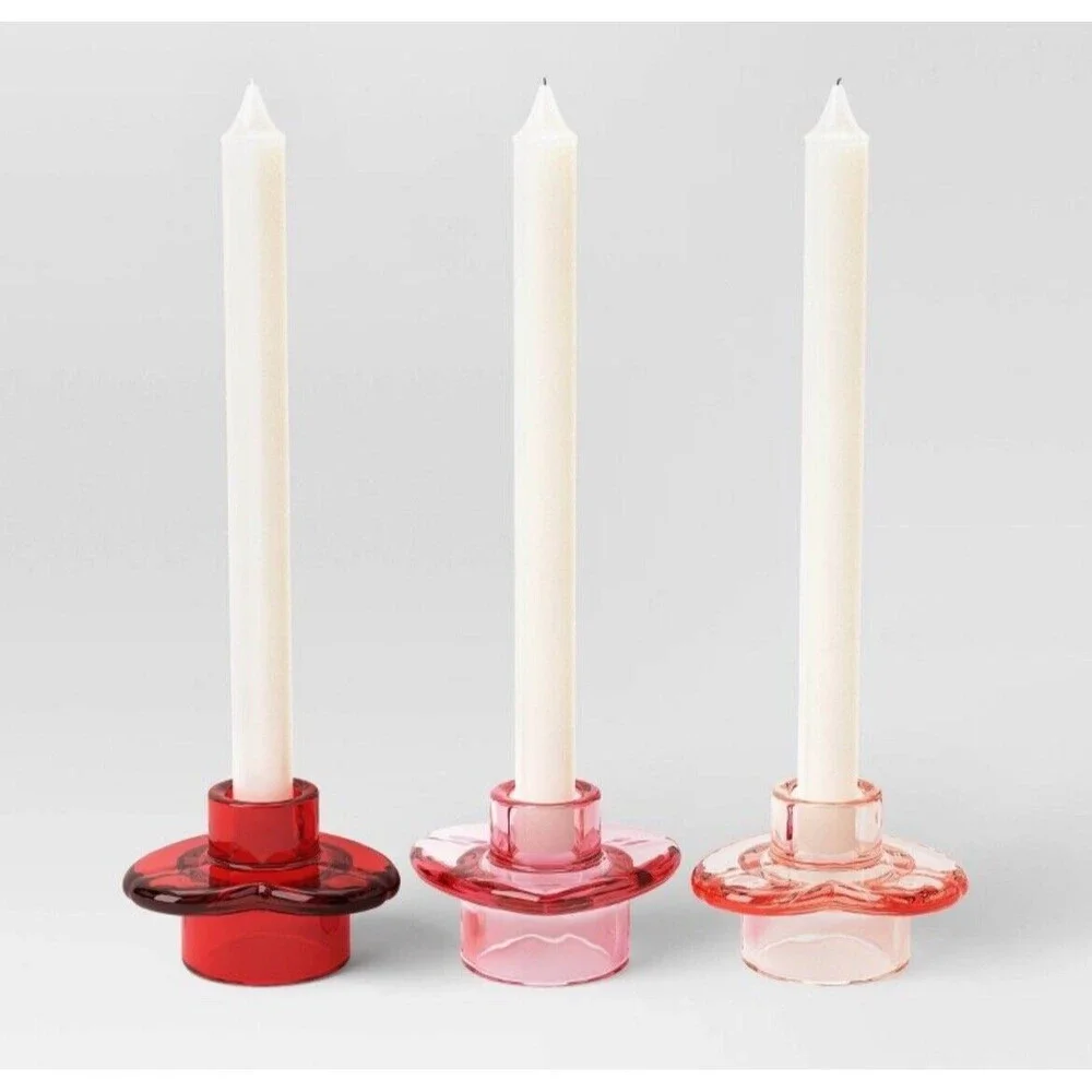 3pk Glass Heart Candle Holders